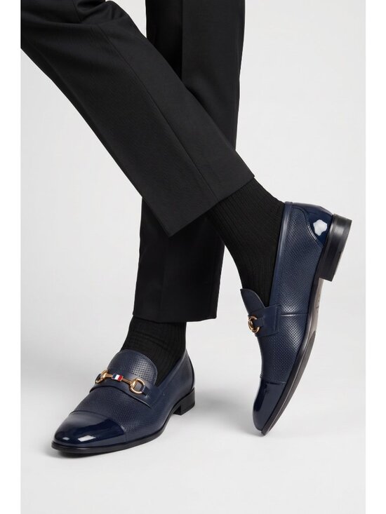 Mens Black Patent Leather Dress Shoes With Gold Buckle Detail Size 46